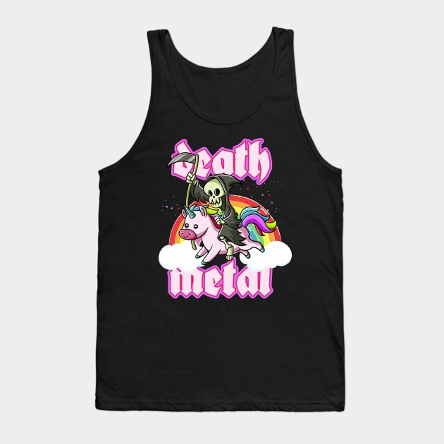 Cute Grim Reaper Rides Unicorn Death Metal Rocker Go To Hell Tank Top by Juandamurai